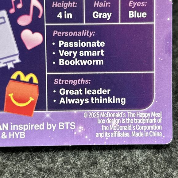 BTS 2025 McDonald’s Tiny Tan Happy Meal Toy Figure Cute Collectible Kpop #1 RM - Picture 9 of 9